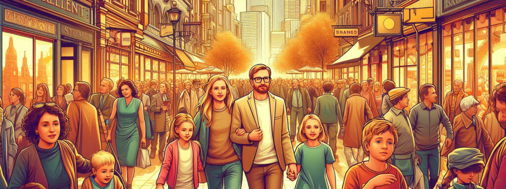 Foule urbaine marchant dans la rue